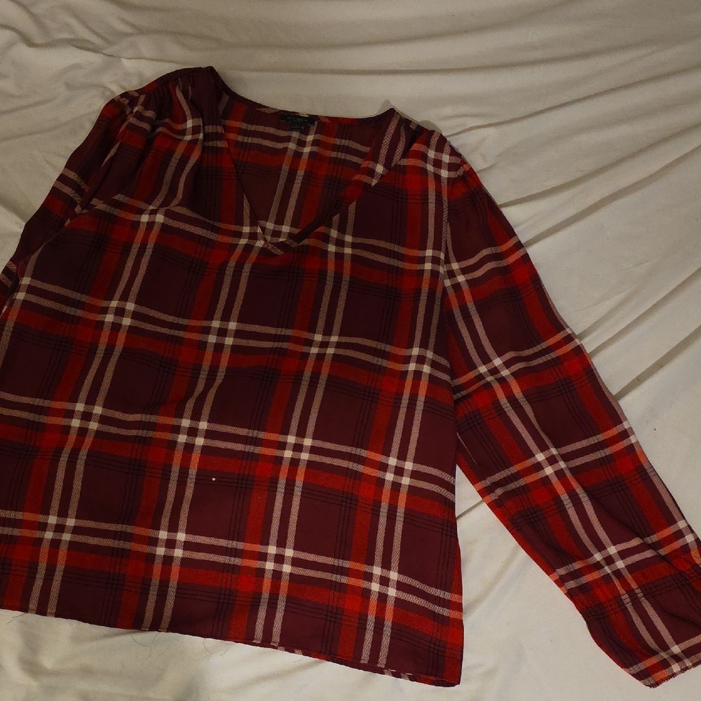 Ann Taylor Red and White Plaid Blouse Relaxed Fit